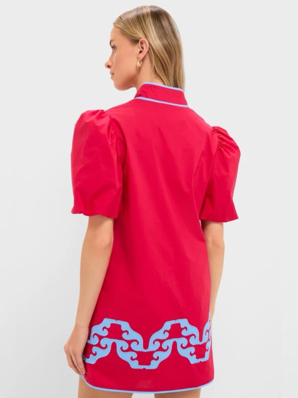 HYACINTH HOUSE Red & Cornflower Blue Embroidered Arem Caftan - Picture 5 of 11